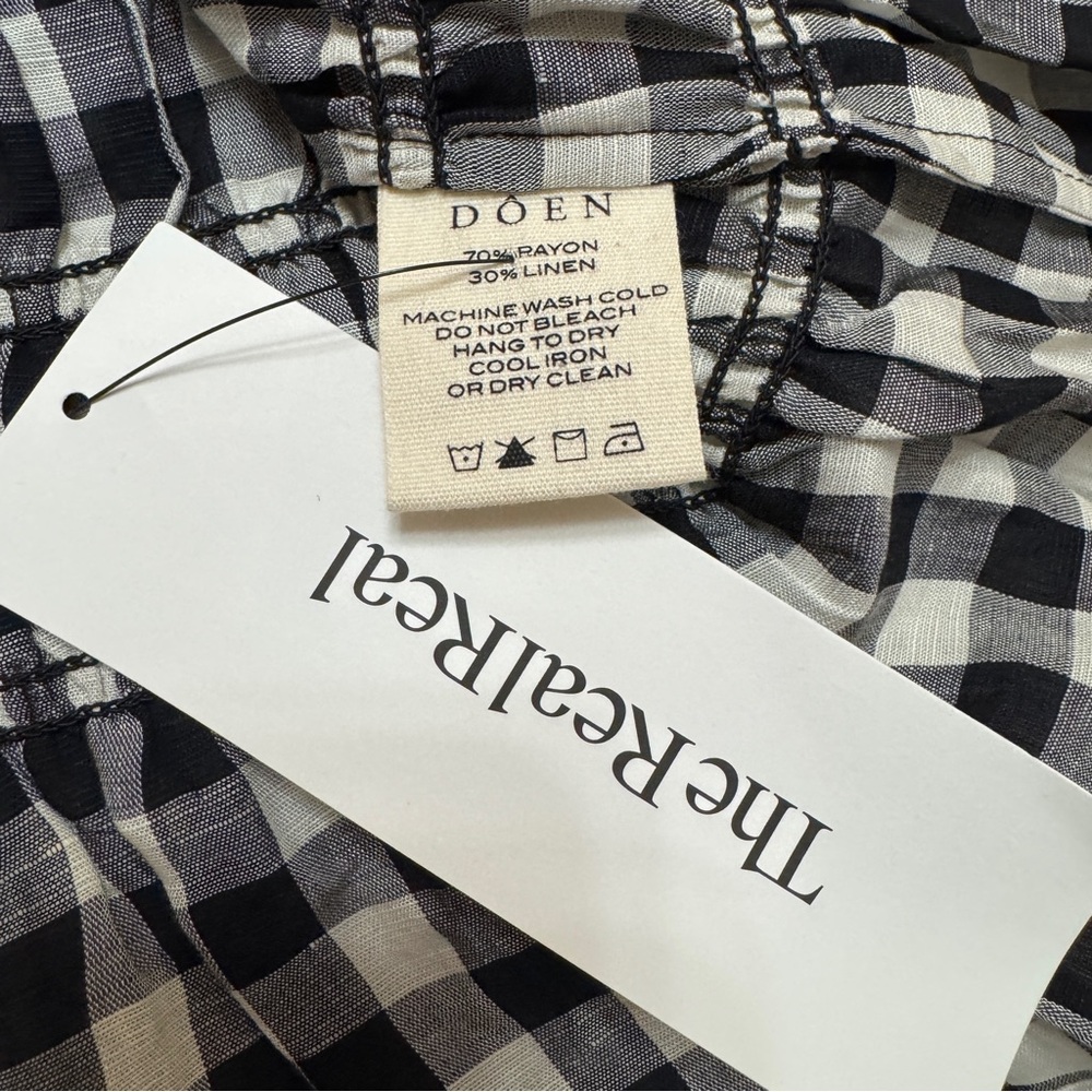 Doen sz M Rizzo Gingham dress smocked check gingham rayon linen  stretch - Picture 9 of 13